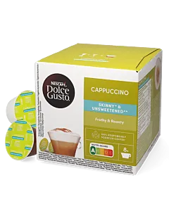 Nescaf&eacute; Cappuccino Skinny & Unsweetened Packung und Kapsel f&uuml;r Dolce Gusto
