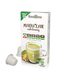 FoodNess Matcha Latte Packung und Kapsel f&uuml;r Nespresso
