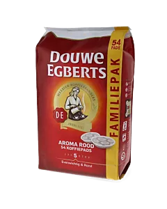 Douwe Egberts Aroma Rood 54 package and pods for Senseo