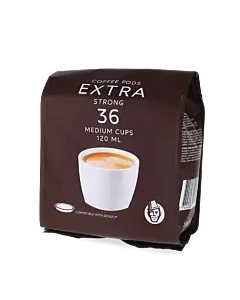 Kaffekapslen Extra Strong 36 package and pods for Senseo
