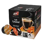 Café René Café Caramel Packung und Kapsel für Dolce Gusto

